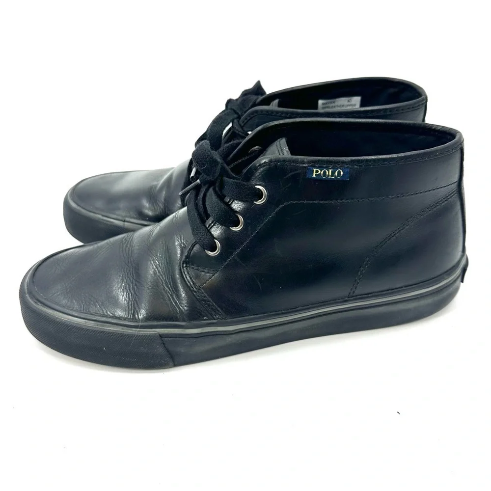 Polo Ralph Lauren Maykn Oil Leather Chukka Boots Mens 9 Black Shoes Preppy